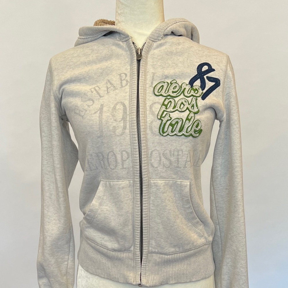 WLSS033 Aeropostale Gray Zip-Up Hoodie Size Medium